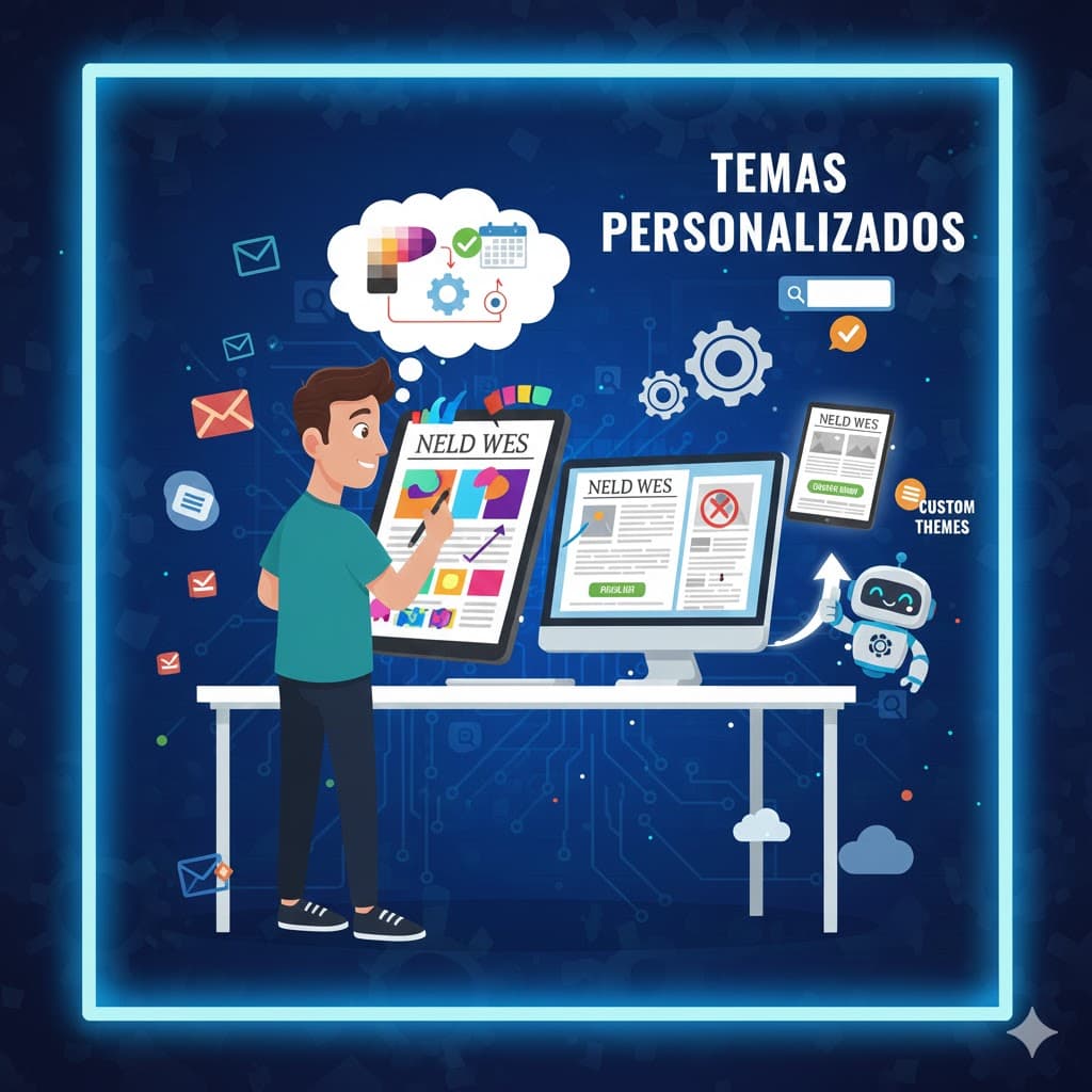 website theme customization interface showing different newspaper layouts, color schemes and typography options