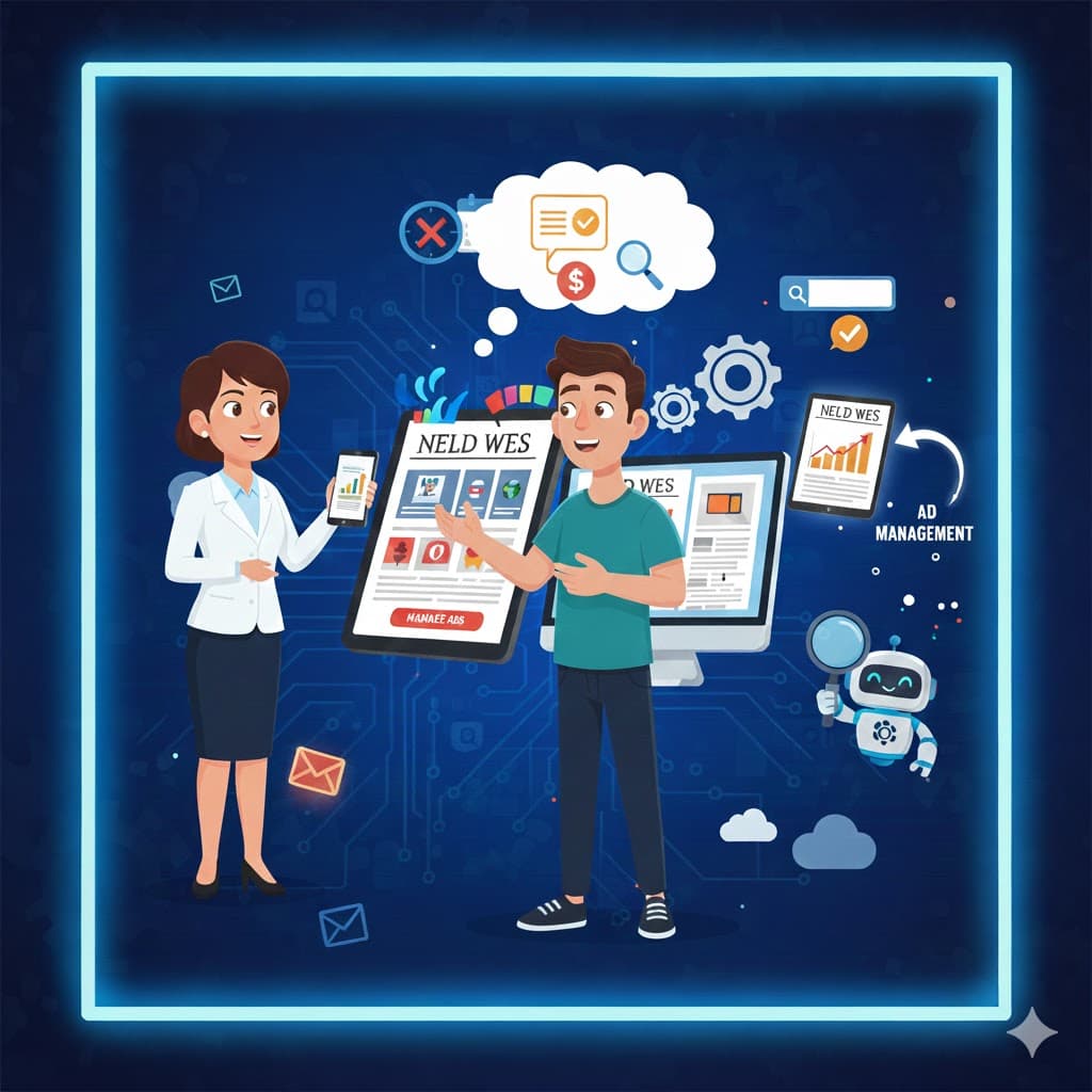 advertisement management dashboard showing ad placements, revenue analytics and campaign management