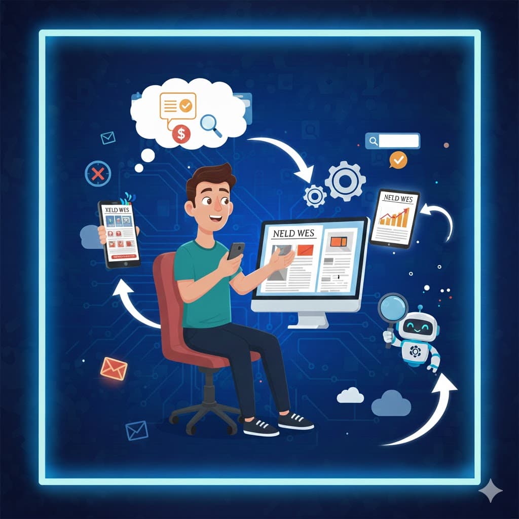 responsive newspaper website displayed on multiple devices - desktop, tablet and mobile showing adaptive layout