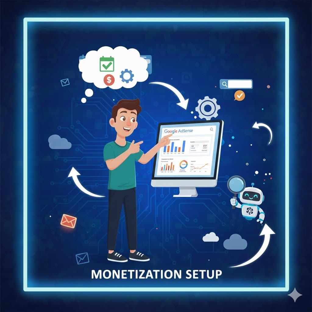 newspaper website with Google AdSense integration showing ad placements and revenue analytics dashboard